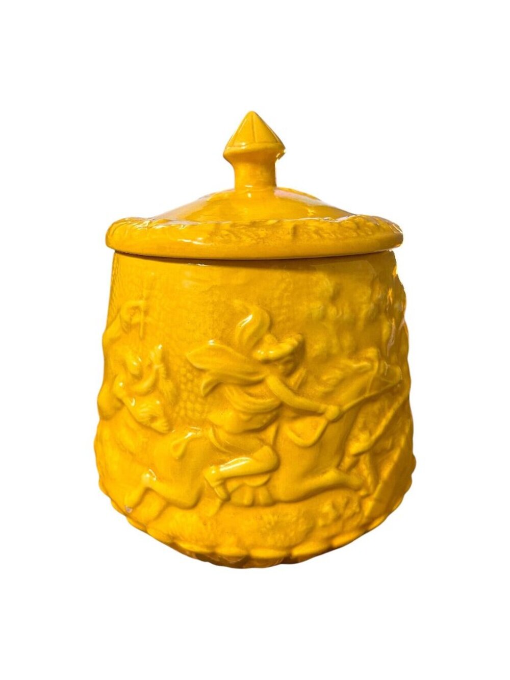 Vintage Signed By Sande Yellow Fairy Tale Cookie Jar Studio Pottery Storybook Re